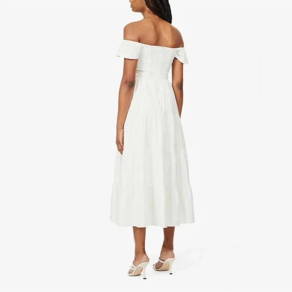 NWOT Reformation Derek Off The Shoulder Tiered Midi white Dress sz 6 - Picture 2 of 8